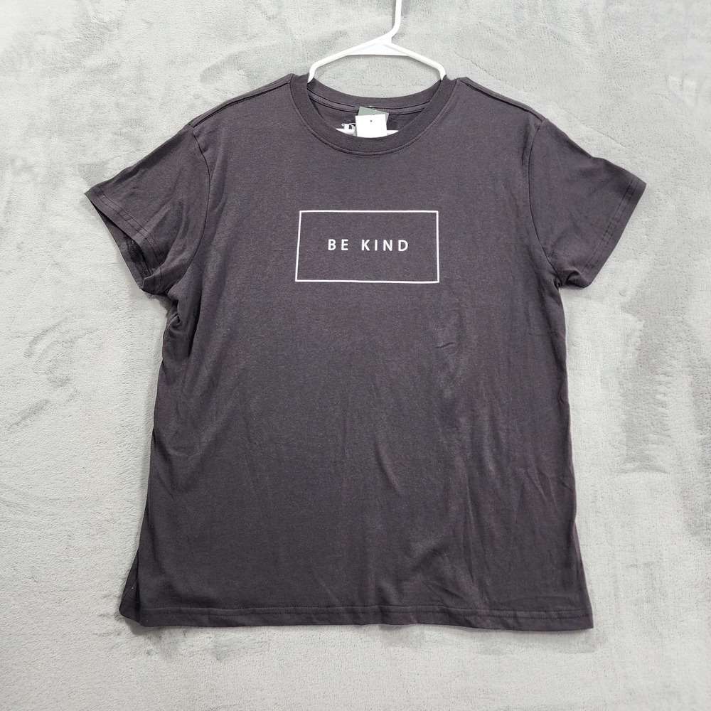 NEW Doe. Shirt Womens L Gray Be Kind Graphic Tee Crew Neck Short Sleeve Casual
